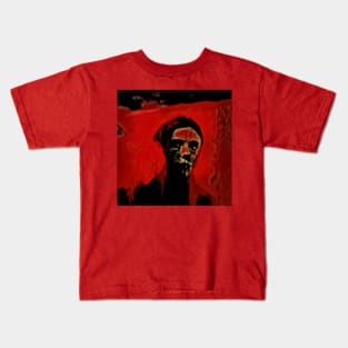 Beautiful woman, girl, near some entrance. Weird, very interesting. Red, green. Dark and dim. Kids T-Shirt